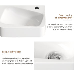 English Elm Floating Wall Mounted Ceramic Bathroom Sink Compact Rectangle White Porcelain Vanity W3402P362411