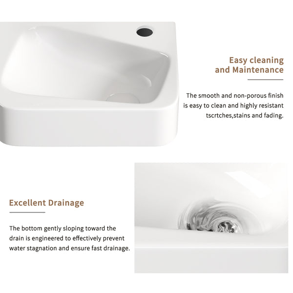 English Elm Floating Wall Mounted Ceramic Bathroom Sink Compact Rectangle White Porcelain Vanity W3402P362411