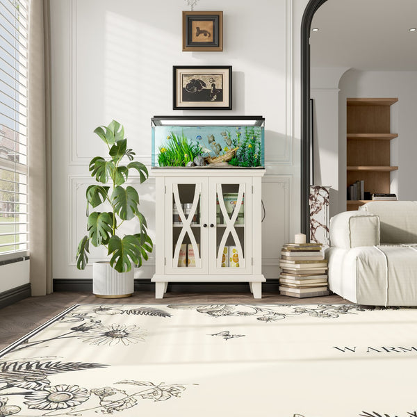 English Elm 20 Gallon Fish Tank Stand with Built-In Power Outlets & USB, Farmhouse Style Aquarium Cabinet with Adjustable Shelves and Heavy-Duty 298lb Tabletop Capacity Beige N704P350196A