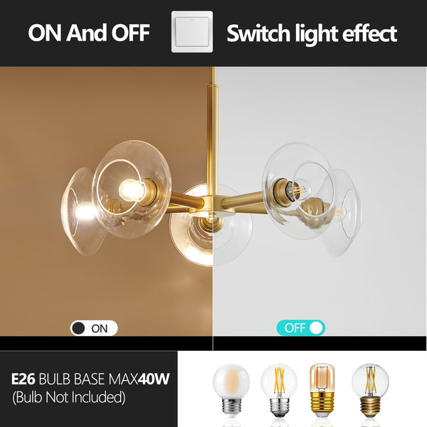 English Elm 26" Modern Gold 5-Light Sputnik Chandelier with Clear Glass Shades, Mid-Century Pendant for Dining W1340P233172