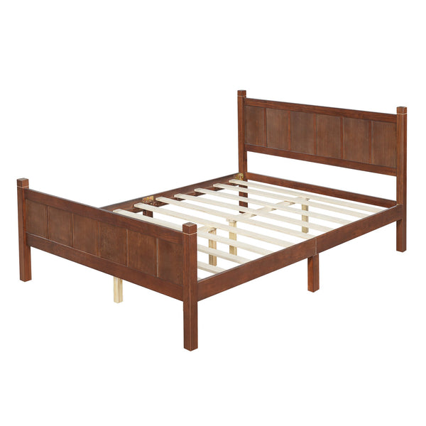 English Elm Twin Platform Bed Vertical Slat Headboard Farmhouse Shaker Wood Grain Finish Bedroom Dark Walnut N733P422479P