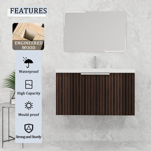 English Elm 36 Inch Silver-Brown Stripe Wall-Mounted Vanity with Resin Sink, Soft-Close Doors & Spacious Storage W999P204953