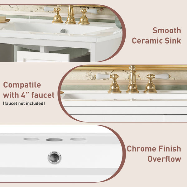 English Elm 24" Floating Bathroom Vanity with Ceramic Sink Two Drawers White Mdf Cabinet N710P286704K