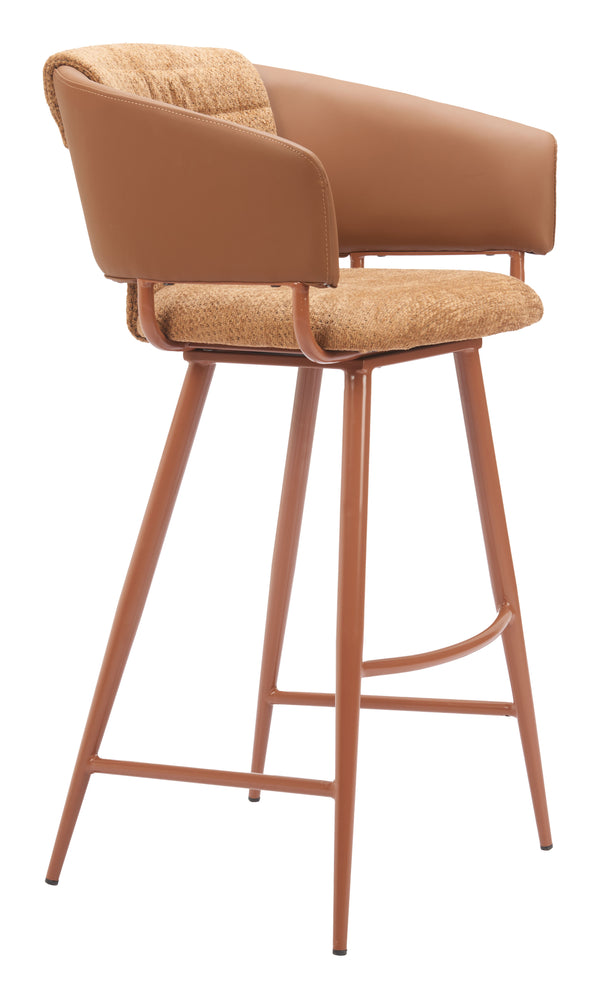 Zuo Modern Juno Barstool Set Of 2 - Modern Brown Design, Sleek Faux Leather, Ideal For Hospitality Spaces Brown 100% Polyester,Pvc,Plywood,Steel 110867-zuo-modern