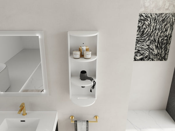 English Elm 12" Bathroom Wall-Mounted Storage Rack with Three-Tier Floating Shelves, Durable Scratch-Resistant Plywood Organizing Solution Glossy White W999P277165