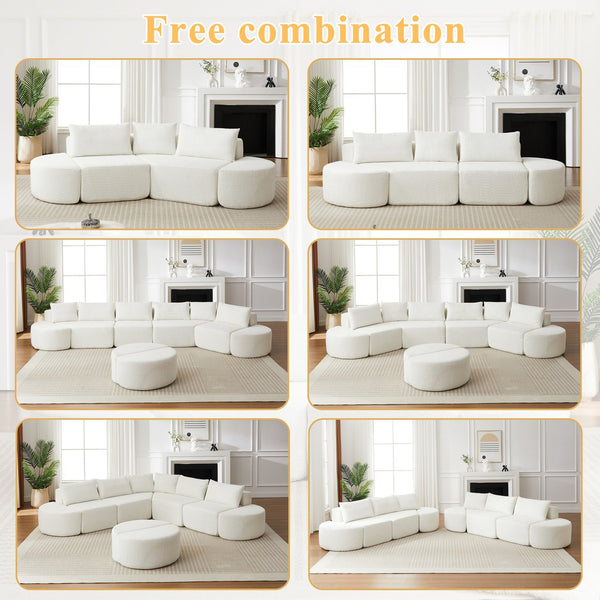 English Elm 106.3-inch Chenille Modular Sectional with Curved Ottomans for Modern Living Spaces W3505P383963