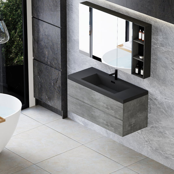 English Elm 60" and 48" Wall Mounted Gray Bathroom Vanity Combo with Quartz Sand Matte Sinks W1573S00050