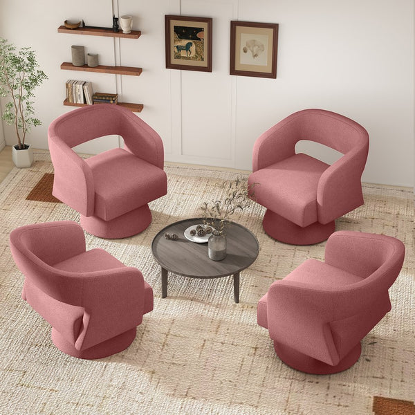 English Elm Swivel Teddy Barrel Accent Chair with Ergonomic Wrap-Around Back, Plush Sherpa Fabric Comfort Dark Pink T3950P407285