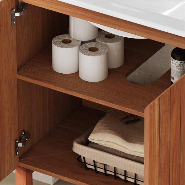 English Elm Christopher Knight Home® - 30" Modern Bathroom Vanity with Ceramic Sink, Natural Wood Grain, 45° Handle, Soft-Close, Ample Storage N817P245325N