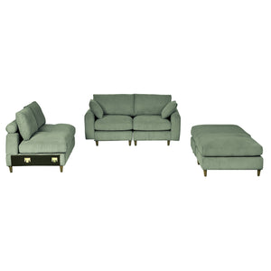 English Elm Modern corduroy modular sectional sofa U‑ or L‑shape convertible oversized seating with storage pockets adjustable headrests Olive Green W2121S00010