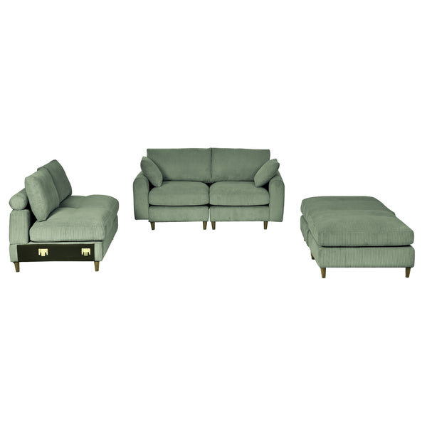 English Elm Modern corduroy modular sectional sofa U‑ or L‑shape convertible oversized seating with storage pockets adjustable headrests Olive Green W2121S00010