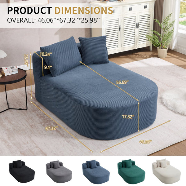 English Elm 67.5''chaise Lounge Oversized Corduroy Sleeper Sofa with Deep Seat and Two Pillows Blue W1803P409171