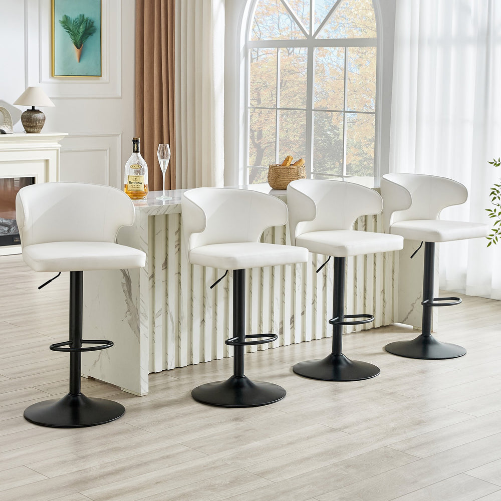 English Elm Modern Oil Wax Upholstered Swivel Barstool Set with Lumbar Support and Chrome Base Black White W2920S00132