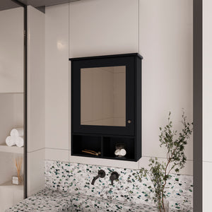 English Elm Medicine Cabinet Gibson Black Mirrored Door Wall Storage with Hidden & Open Shelves, Space-Saving Design B092P238758
