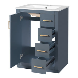 English Elm 24" Bathroom Vanity With Ceramic Sink - Stylish Blue Cabinet, Soft-Close Drawers & Modern Elegance N710P341038C