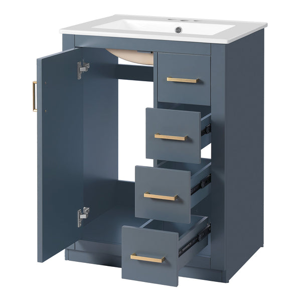 English Elm 24" Bathroom Vanity With Ceramic Sink - Stylish Blue Cabinet, Soft-Close Drawers & Modern Elegance N710P341038C