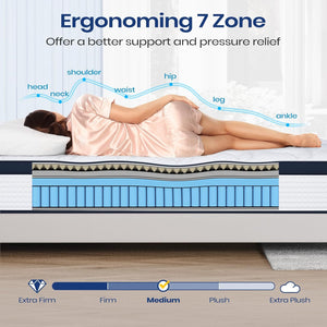 English Elm 10" Queen Hybrid Mattress Cooling Space Cotton Cover Pocket Coils Medium Firm Support B2716P327516