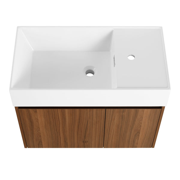 English Elm 30 Resin Sink Vanity with Soft-Close Doors, Floating Mount Design, Durable Scratch & Water-Resistant Finish Walnut W999P228750