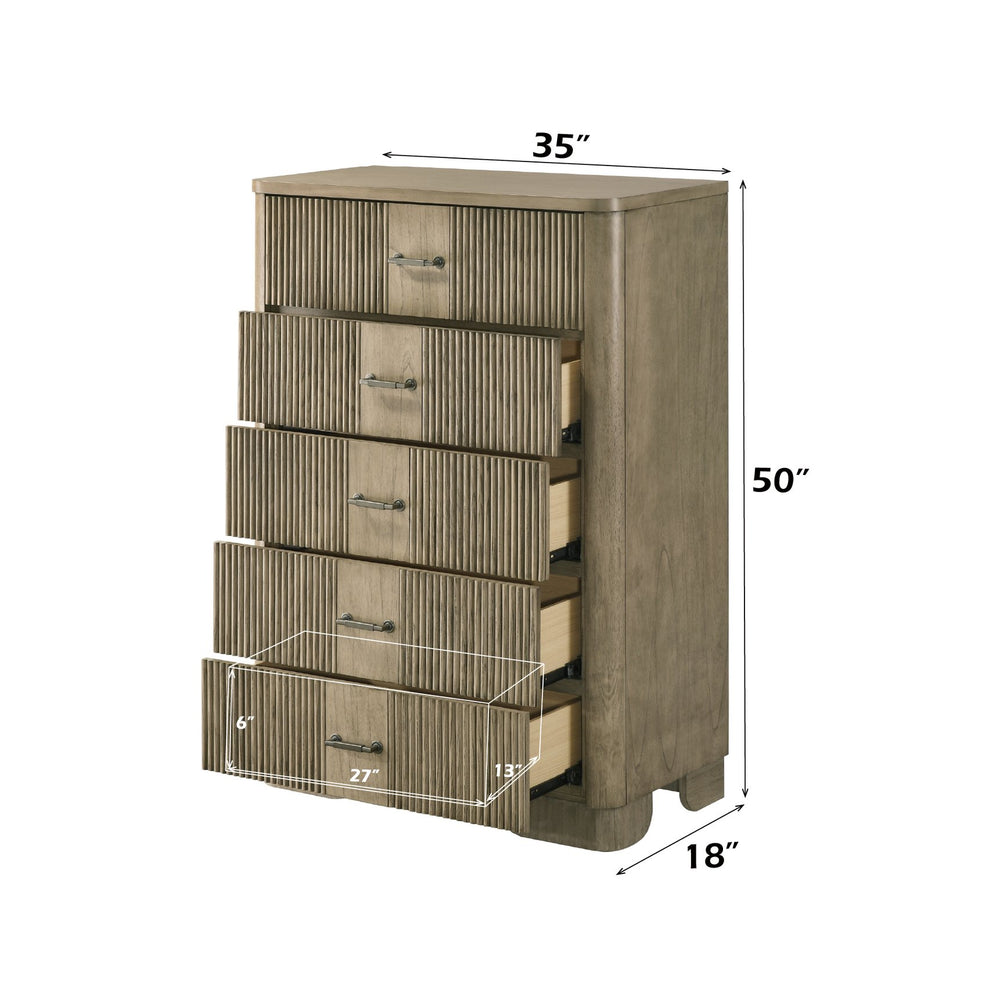 English Elm Lakkari 5-drawer Tall Chest with Antique Oak Finish and Felt-lined Jewelry Drawer B2756P506266