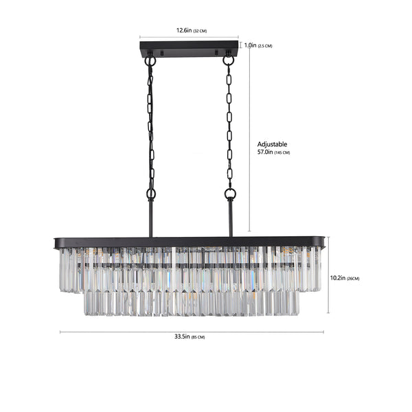 English Elm Chandeliers,Rectangular Modern Industrial Crystal Chandelier 36.2" Adjustable Iron Frame LED-Ready Fixture Enthic Black W1340P189538