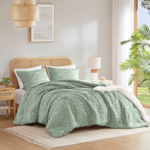 JLA Home 510 Design - Comforter Tufted Boho Mini Set with Brushed Microfiber Reverse, OEKO‑TEX Certified, Lightweight Cozy Layer Sage Green AM10-0545