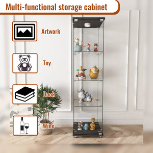 English Elm Modern Glass Display Cabinet With Rgb Led Lights, Quick Assembly, 1-Door 4-Shelf Design For Any Space W241P242901