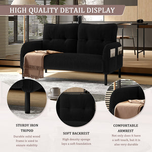 English Elm United We Win Corduroy Two Seat Sofa with Lumbar Support and Built in Storage Pockets Black W1568P386171
