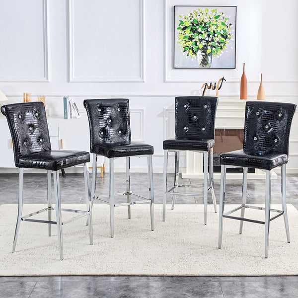 English Elm A Set of 2 Glam Faux Alligator Pvc Barstools with Crystal Buckle Detail W1512P491565