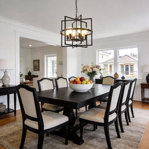 English Elm 6-light Matte Black Tiered Lantern Chandelier Industrial Farmhouse Foyer Pendant W5008P464229