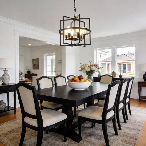 English Elm 6-light Matte Black Tiered Lantern Chandelier Industrial Farmhouse Foyer Pendant W5008P464229