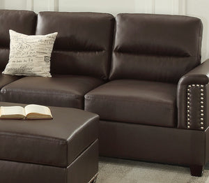 English Elm New Contemporary 3-PCS Reversible Sectional Sofa Set Espresso Faux Leather Chaise Ottoman Pillows Trimmed Studs B011S01062