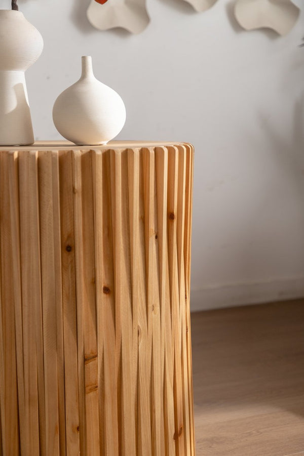 English Elm Retro Cylindrical Coffee Tables Set Of 2 - Textured Relief Design For Stylish Living Room & Office Use W757S00029-GIGA