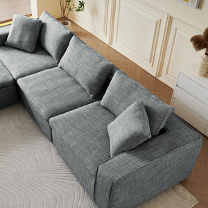 English Elm Cloud Couch Modular 4 Seater Sofa with Washable Linen and Pocket Spring Cushions Dark Gray W1765S00142