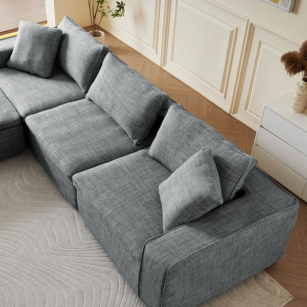 English Elm Cloud Couch Modular 4 Seater Sofa with Washable Linen and Pocket Spring Cushions Dark Gray W1765S00142