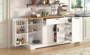 English Elm Trexm Multifunctional Sideboard with Pull Out Bottle Rack Adjustable Shelves Kitchen Storage White XW000026AAK