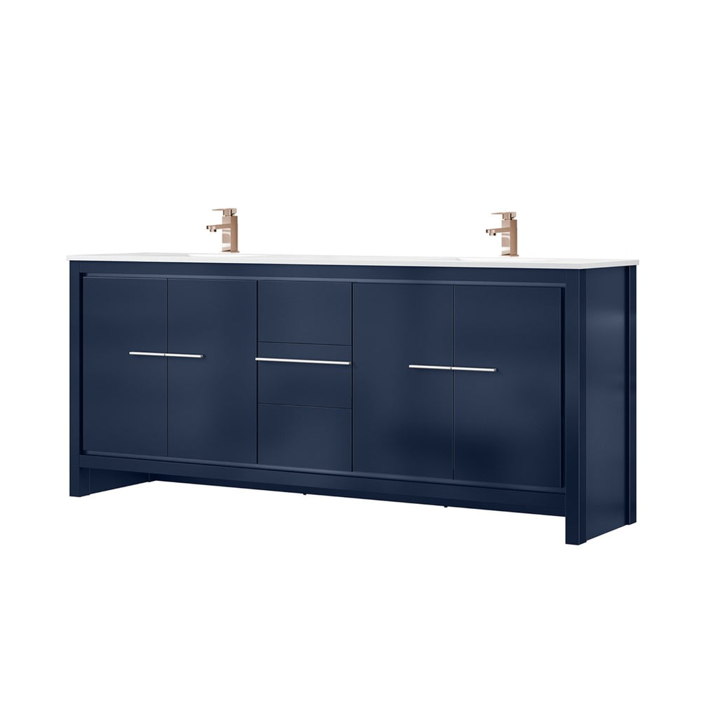 English Elm Navy Blue Double Bath Vanity With White Quartz Top, Rose Gold Faucet & Ample Storage Solutions P2 B2731P259542-GIGA