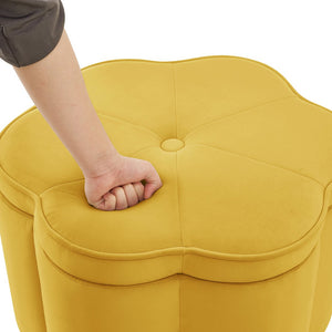 English Elm Set of 2 Flower Petal Velvet Storage Ottomans Sculptural Nesting Seating for Living Room Yellow W2186P440356