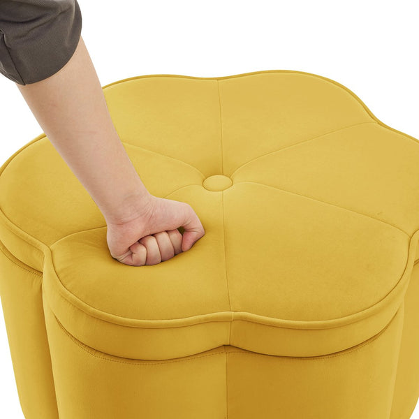 English Elm Set of 2 Flower Petal Velvet Storage Ottomans Sculptural Nesting Seating for Living Room Yellow W2186P440356