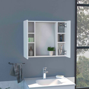 English Elm Artemisa Double-Door Medicine Cabinet with Mirror & Shelf, 6 Interior Shelves, Space-Saving White B07091821