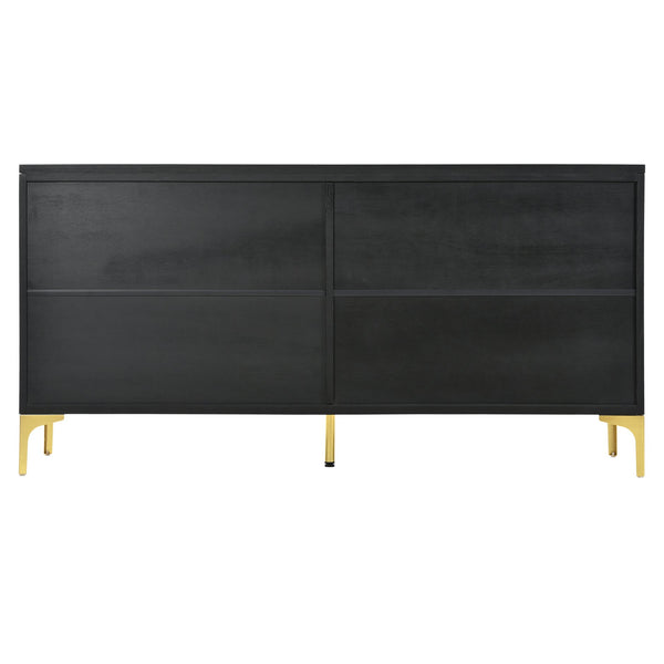 English Elm 60" Modern Handleless Sideboard Buffet Cabinet with Push-to-Open Doors, Carved Black Credenza, Adjustable Shelves, 220lb Top Load, Solid Wood MDF Storage for Living Room Entryway W2696P279985