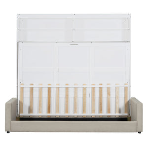 English Elm Queen Murphy Wall Bed with Linen Sofa for Studio and Small Space Living White LP000892AAK