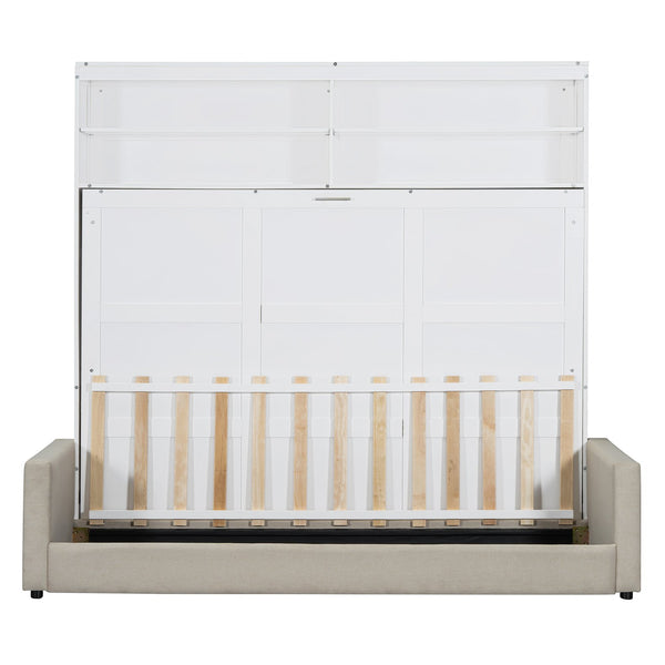 English Elm Queen Murphy Wall Bed with Linen Sofa for Studio and Small Space Living White LP000892AAK