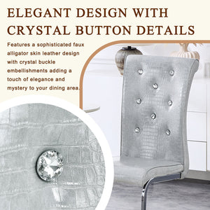 English Elm Luxury Pu Upholstered Dining Chair Set of 4 with Channel Stitching and Metal Legs Gray W1512P491866