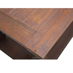 English Elm Farmhouse Coffee Table Solid Planked Wood with Open Shelf Square Baluster Living Room Antique Brown,Walnut Brown W1445P362862
