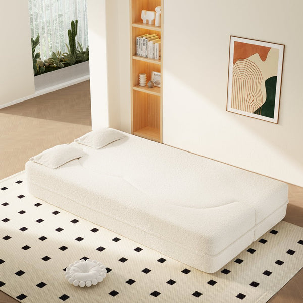 English Elm Modern Corduroy Floor Sofa Foldable Twin Sleeper Foam Filled for Compact Living Spaces Beige+White W1885P435356