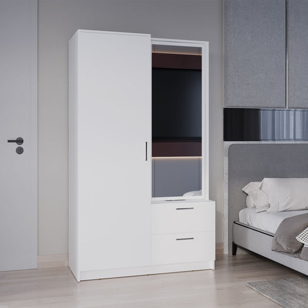 English Elm Seville 71" High Mirror Armoire with Rotating Full-Length Mirror, Drawers, Shelves & Shoe Rack B200S00435