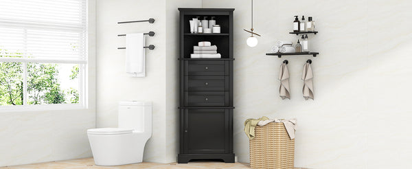 English Elm Black Triangle Tall Cabinet with 3 Drawers, Adjustable Shelf, Painted MDF, Anti-Tip, Stylish Storage N725P247409B