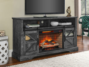English Elm 60 Inch Farmhouse Electric Fireplace Tv Stand with Led Flame and Cabinet Storage Dark Oak W1769S00003