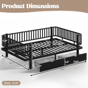 English Elm Full Size Metal Platform Storage Bed Low Profile Steel Frame with Built-in Drawers Black W5305P471350