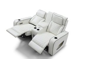 English Elm Lumin Power Reclining Loveseat with Led Lighting Bluetooth Speakers and Usb Ports White B078P497930